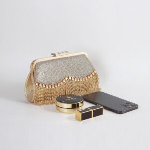 Clutch Dourada com Franja de Festa