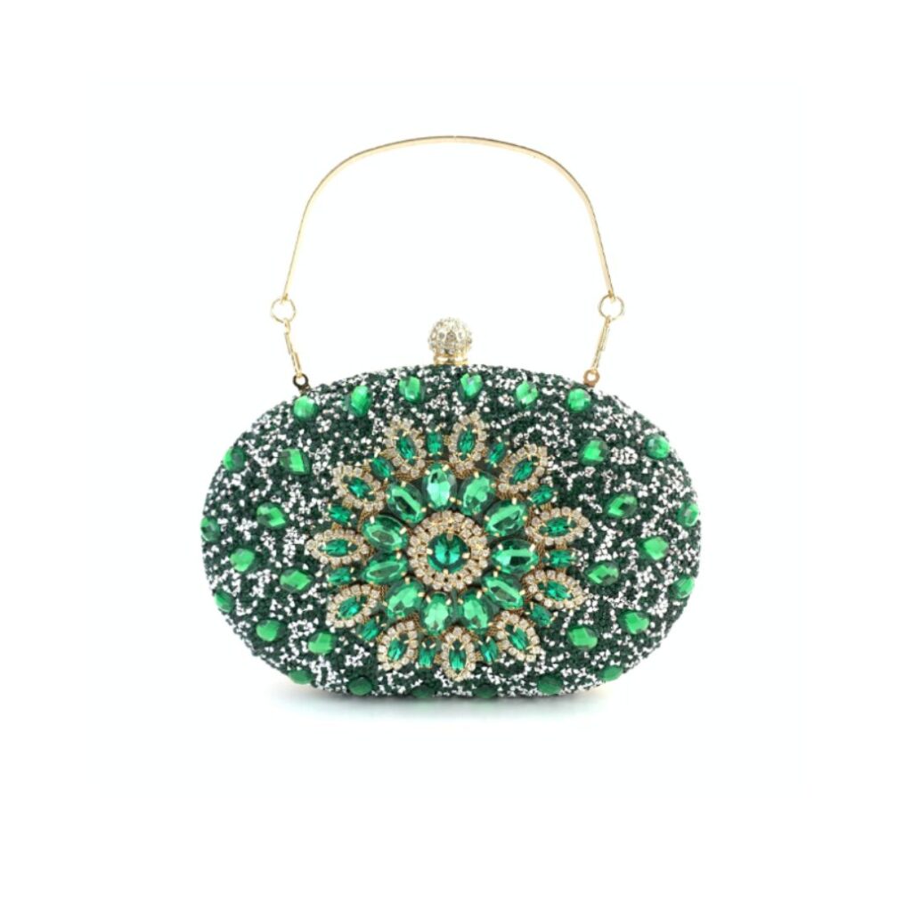 Clutch verde esmeralda festa com brilho cravejada de cristais