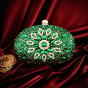 Clutch verde esmeralda festa com brilho cravejada de cristais