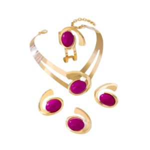 Conjunto de Joia com Pedra Fúcsia