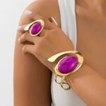 Conjunto de Joia com Pedra Fucsia hggfh