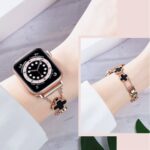 Pulseira para Apple Watch de trevo preto cravejada de cristais ffd