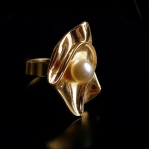 Anel Ajustável Dourado Moderno Grande Com Pérola Estiloso