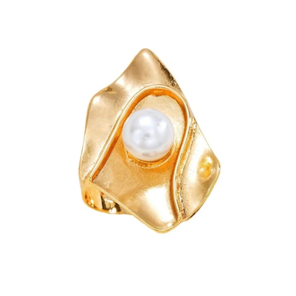 anel ajustavel moderno dourado com perola
