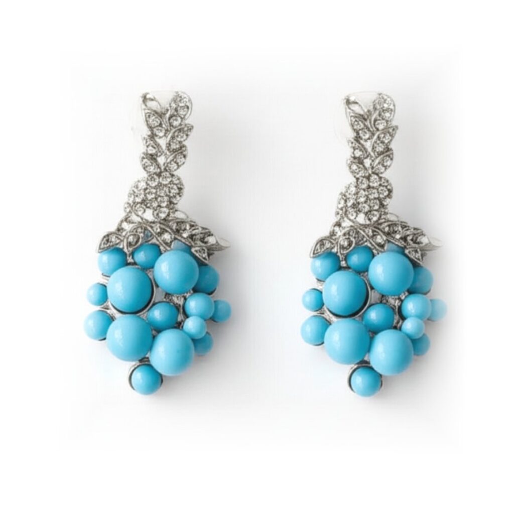 brinco azul e prata de festa ao ar livre elegante estilo cacho