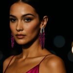 brinco de festa fucsia luxuoso de zirconia franja