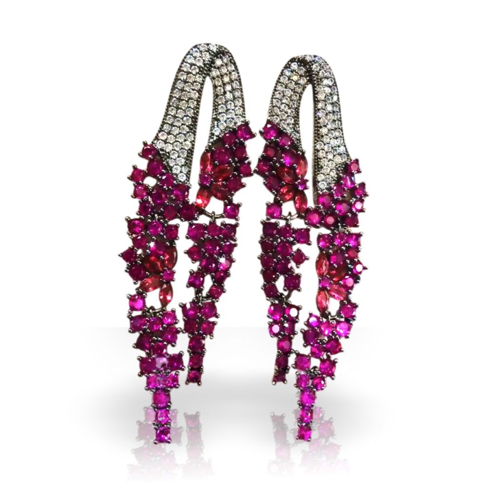 brinco de festa fucsia luxuoso de zirconia franja dSSd