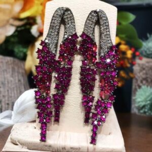 Brinco Fúcsia de Festa Luxuoso de Cascata de Zircônias