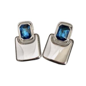 Brinco de Pressão Azul e Prata Moderno Grande Quadrado Maxibrinco