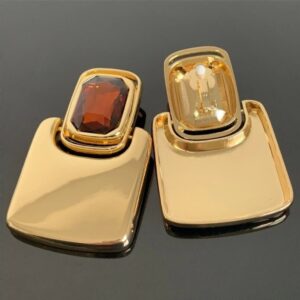 Maxi Brinco de Pressão Marrom e Dourado Quadrado Moderno