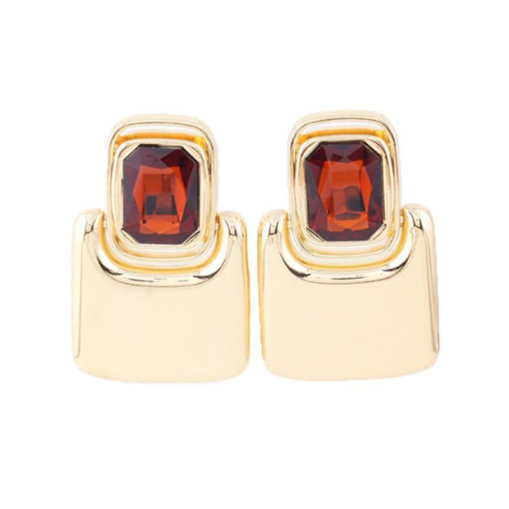 brinco de pressao marrom e dourado maxibrinco quadrado de metal moderno eedt