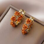 brinco laranja delicado de festa argola de flore gs