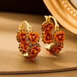 brinco laranja delicado de festa argola de flore hffgs