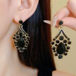 brinco preto de festa grande de cristal