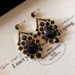 brinco preto de festa grande de cristal f