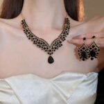 brinco preto de festa grande de cristal fd