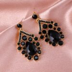 brinco preto de festa grande de cristal rrb