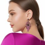 brinco roxo e rosa de festa grande com colar formatura uhgg