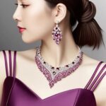 brinco roxo e rosa de festa grande com colar formatura uhuurg