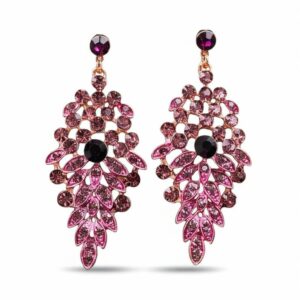 Brinco roxo e rosa de festa grande com colar formatura