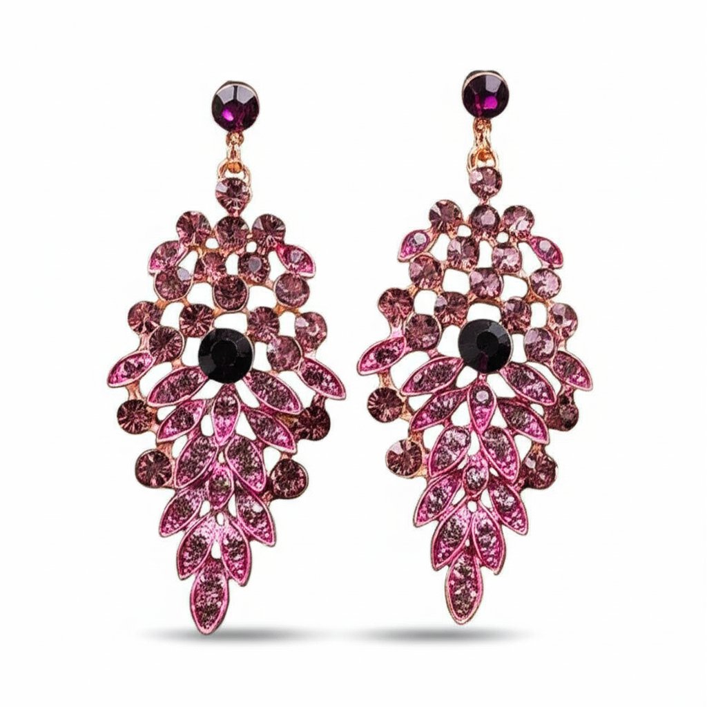 brinco roxo e rosa de festa grande com colar formatura uhuurhhg