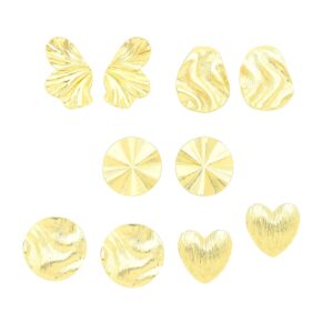 Brincos de Metal Martelado Modernos Dourado Folhado a Ouro 5 pares