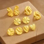 brincos de dourado de metal martelado moderno folhado a ouro 5 pares ff