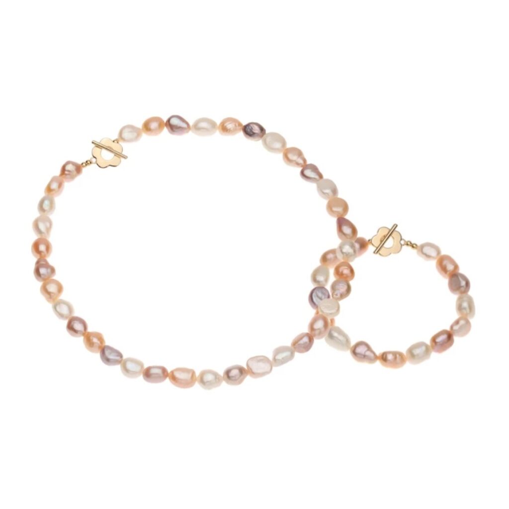 colar de pérolas naturais com pulseira de perolas naturais