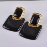 maxi brinco de pressão preto moderno quadrado fashion ddss