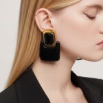 maxi brinco de pressão preto moderno quadrado fashion ssdddss