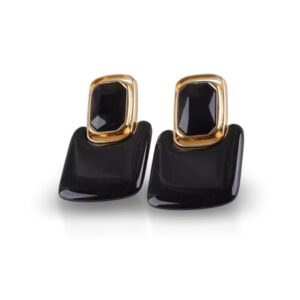 Maxi brinco de pressão preto moderno quadrado fashion