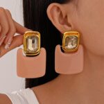 maxi brinco de pressao rosa e dourado quadrado moderno d