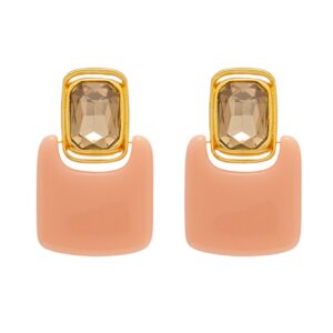 Maxi brinco de pressão rosa claro e dourado moderno quadrado