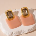 maxi brinco de pressao rosa e dourado quadrado moderno sds