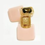 maxi brinco de pressao rosa e dourado quadrado moderno sssds