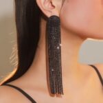 maxi brinco preto de festa franja longa tassel