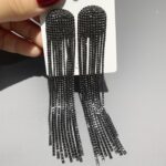 maxi brinco preto de festa franja longa tassel d (d1)