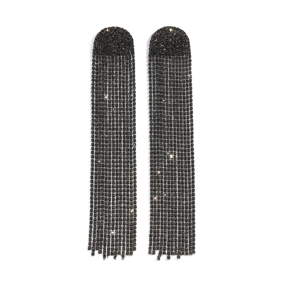 maxi brinco preto de festa franja longa tassel d s(d1)