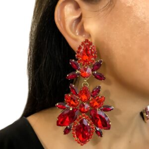 Maxi Brinco Vermelho de Festa de Cristais com Brilho