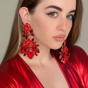 Maxi Brinco Vermelho de Festa de Cristais com Brilho