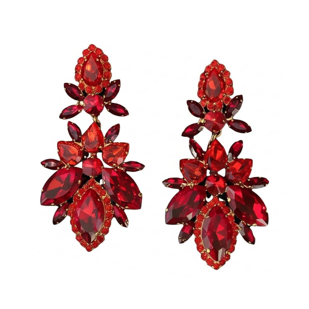 maxi brinco vermelho de festa de cristais hf (dd1)