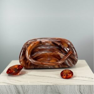 Bolsa Clutch Marrom Mesclado Marmorizado de Acrílico