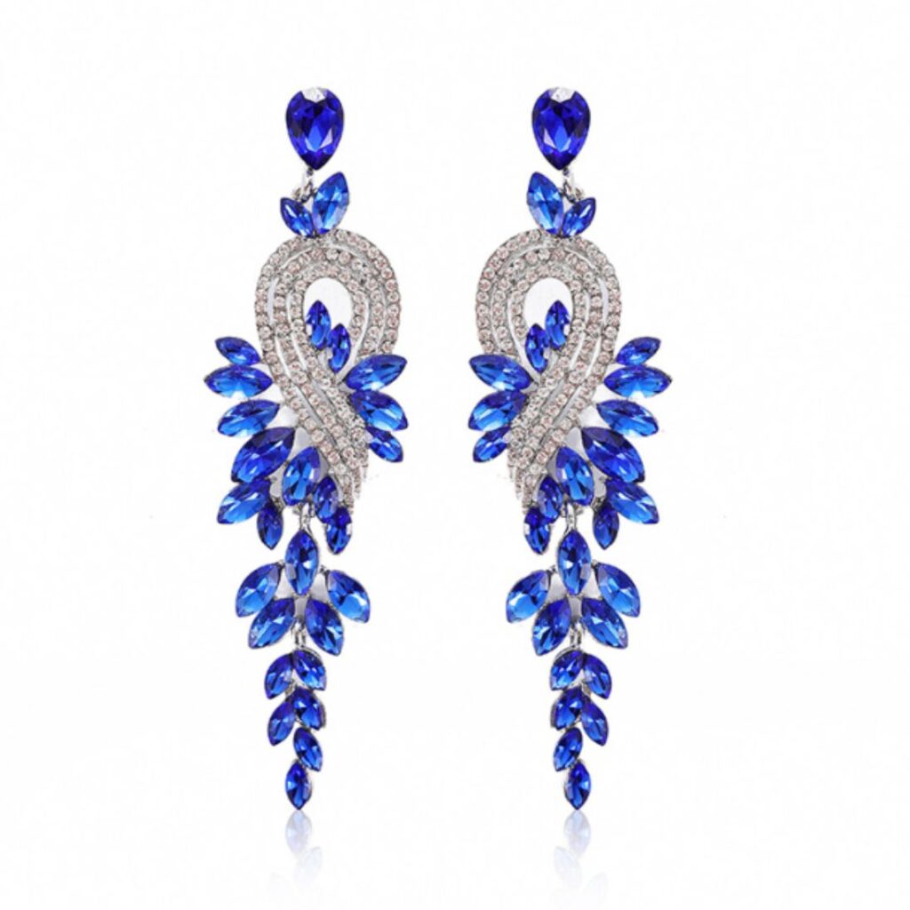 Brinco Azul de Festa Longo de Madrinha Prata f