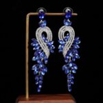 Brinco Azul de Festa Longo de Madrinha Prata fff