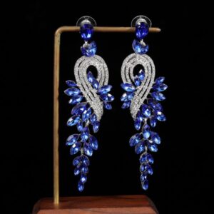 Brinco Azul de Festa Longo de Madrinha Prata f