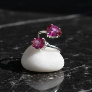 Anel pedra pink e prata de zircônia de festa