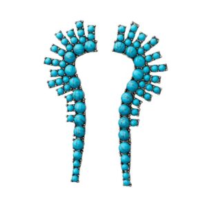 Brinco azul com pedras cravejadas de asa longo boho chic