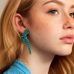 Brinco azul com pedras cravejadas de asa longo boho chic