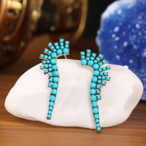 Brinco azul com pedras cravejadas de asa longo boho chic