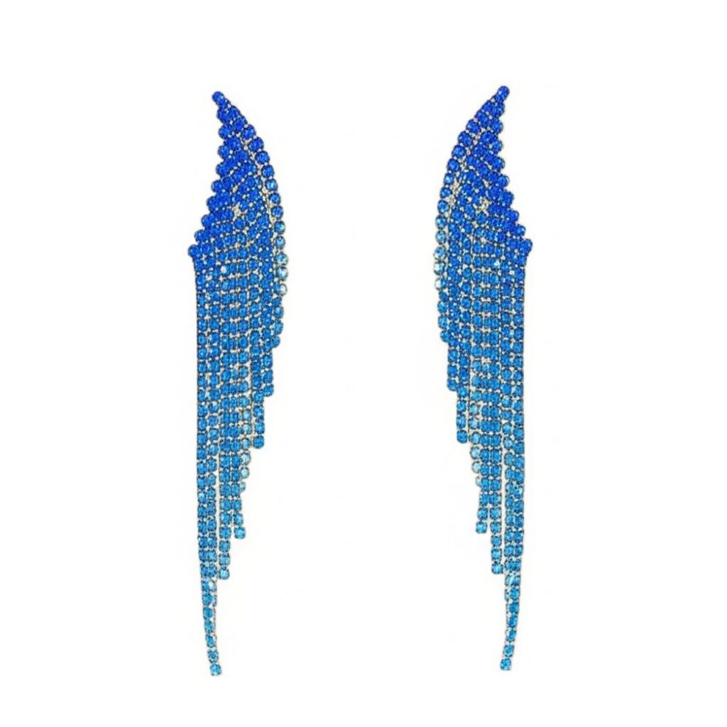 brinco azul de festa franja de cristal de asa dd